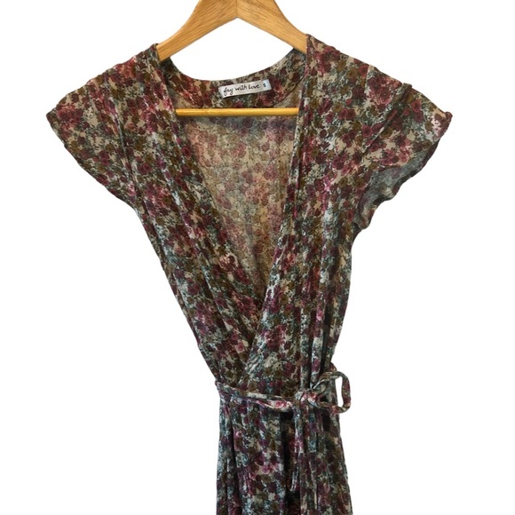 Floral Print Short Sleeve Wrap Lightweight Deep V Long Maxi Dress S - Picture 2 of 10